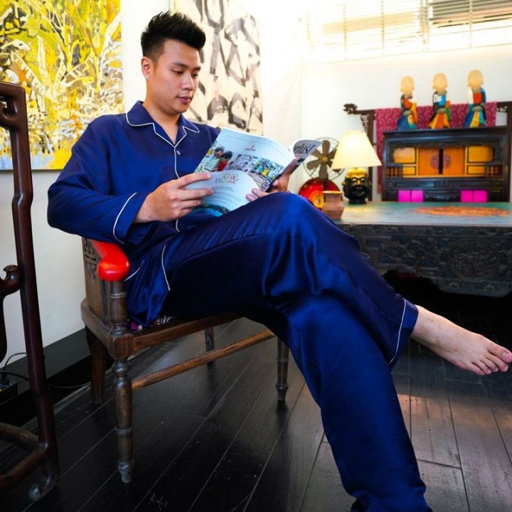 Dark blue Men silk pijama